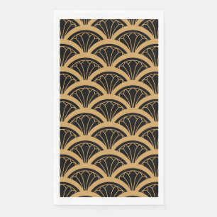 Gold and Black Art Deco Fan Flower Pattern   Napkin