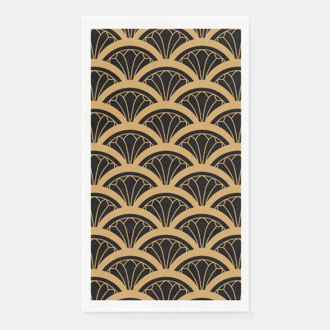Gold and Black Art Deco Fan Flower Pattern   Napkin (Front)