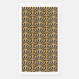 Gold and Black Art Deco Fan Flowers Motif Napkin