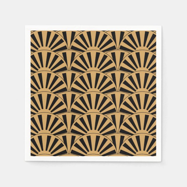 Gold and Black Art Deco Fan Flowers Motif Napkin (Front)