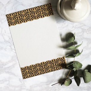 Gold and Black Art Deco Fan Flowers Motif Stationery