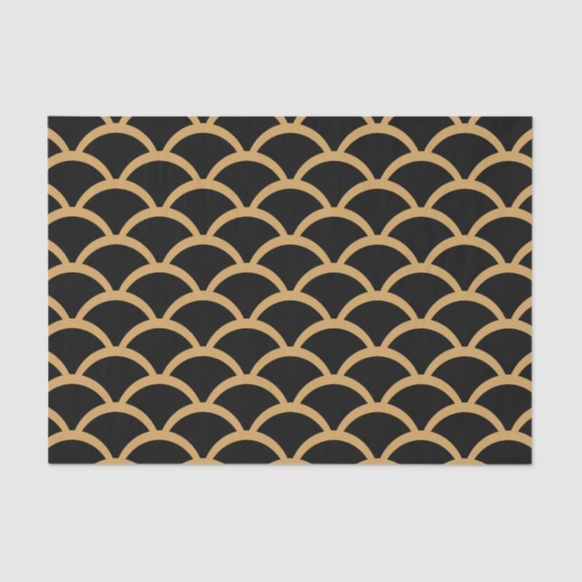 Gold and Black Art Deco Fish Scale Pattern  Tissue Paper (Front)