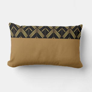 Gold And Black Art Deco Geometric Arrow Pattern Lumbar Pillow