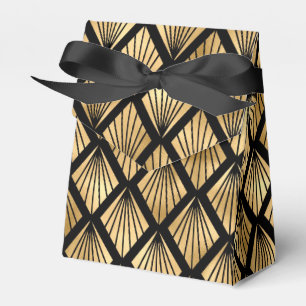 Gold and Black Art Deco Geometric Fans Favor Box