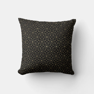 Gold and black art-deco geometric pattern no.3 throw pillow