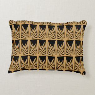 Gold and Black Art Deco Pattern Accent Pillow