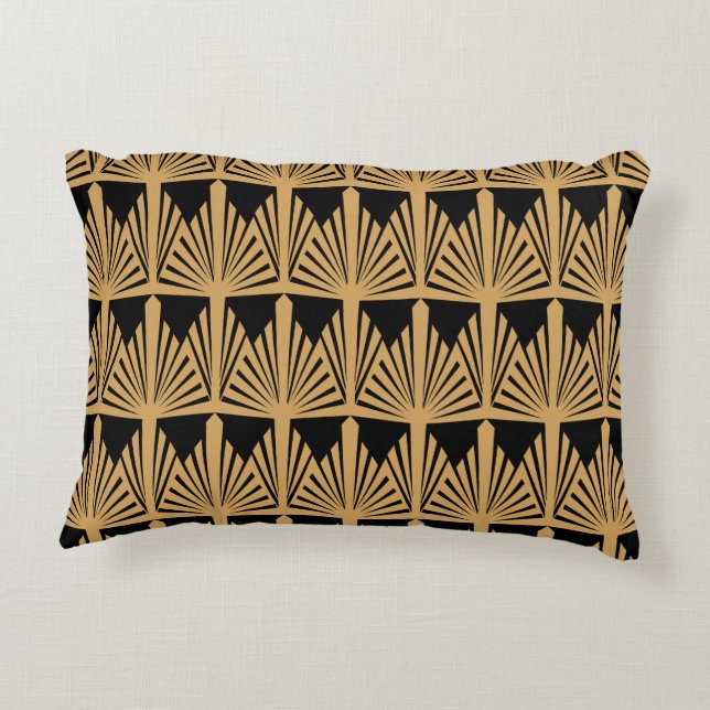 Gold and Black Art Deco Pattern Accent Pillow (Back)