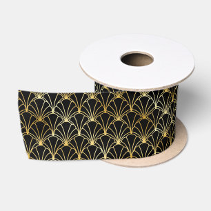 Gold and Black Art Deco Pattern Satin Ribbon