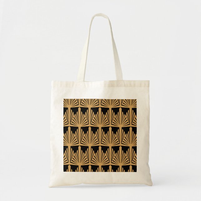 Gold and Black Art Deco Pattern Tote Bag (Front)