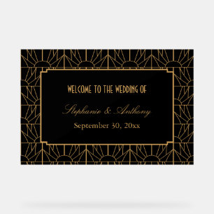 Gold and Black Art Deco Pattern Wedding Acrylic Sign