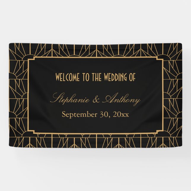 Gold and Black Art Deco Pattern Wedding Banner (Horizontal)