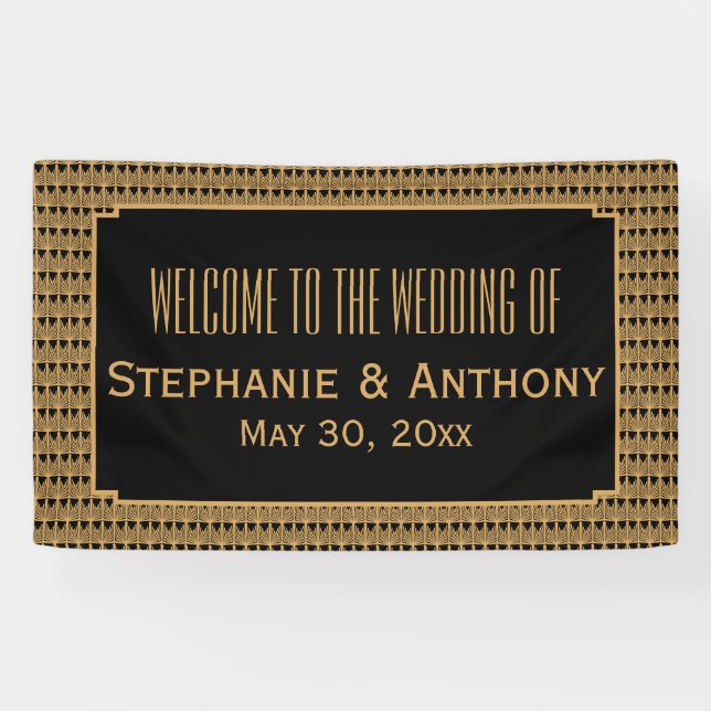 Gold and Black Art Deco Pattern Wedding  Banner (Horizontal)