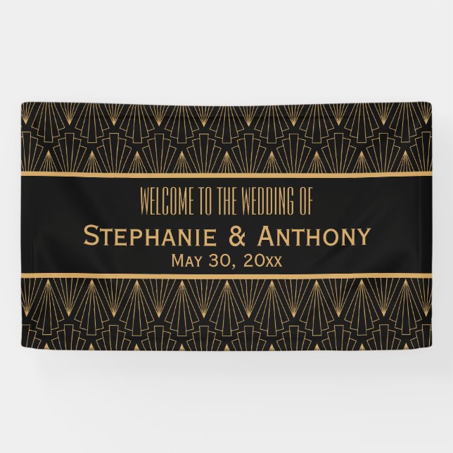 Gold and Black Art Deco Pattern Wedding Banner (Horizontal)