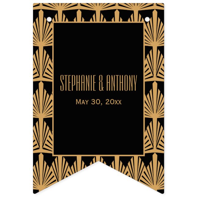 Gold and Black Art Deco Pattern Wedding Bunting Flags (First Flag)