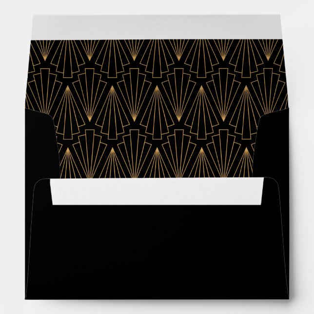 Gold and Black Art Deco Pattern Wedding Envelope (Back (Bottom))