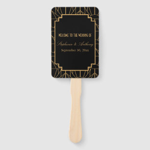 Gold and Black Art Deco Pattern Wedding Hand Fan