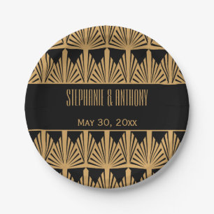 Gold and Black Art Deco Pattern Wedding Paper Plate