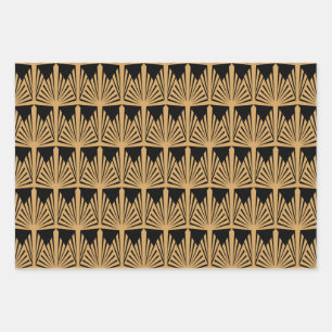 Gold and Black Art Deco Pattern Wrapping Paper Sheet