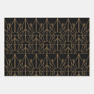 Gold and Black Art Deco Pattern Wrapping Paper Sheet