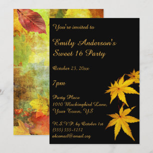 Gold and Black Autumn Sweet 16 Birthday Invitation