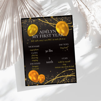 "Gold and Black Baby First Birthday year"  Poster