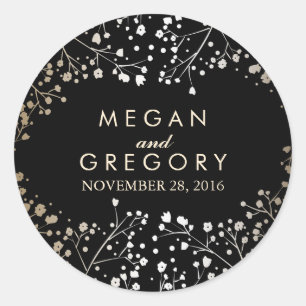 Gold and Black Baby's Breath Wedding Classic Round Sticker