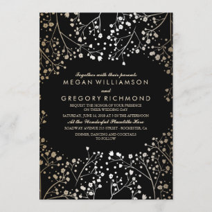 Gold and Black Baby's Breath Wedding Invitation