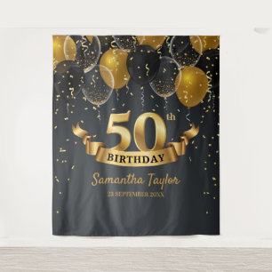 Gold and black birthday backdrop tapestry banner