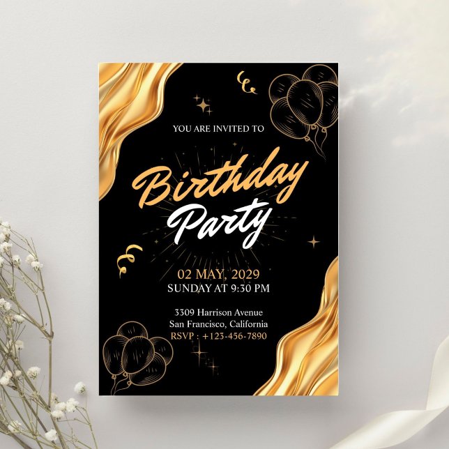 Gold And Black Birthday Party  Invitation (Creator Uploaded)