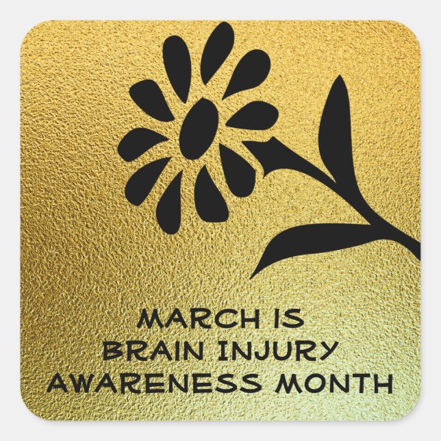 Gold and Black Brain Injury Awareness Month Square Sticker (Front)