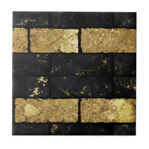 Gold and Black Bricks Pattern Tile