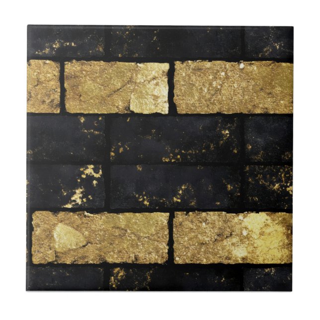 Gold and Black Bricks Pattern Tile (Front)