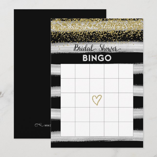 Gold and Black Bridal Shower Bingo Card (Front/Back)