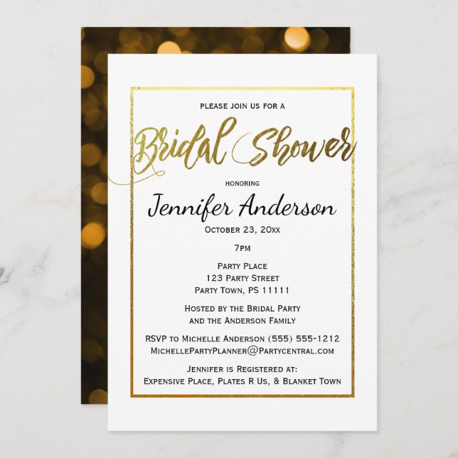 Gold and Black Bridal Shower Invitation (Front/Back)