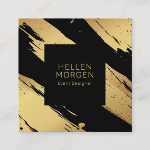 Gold and Black Brushstrokes Background Square Business Card
