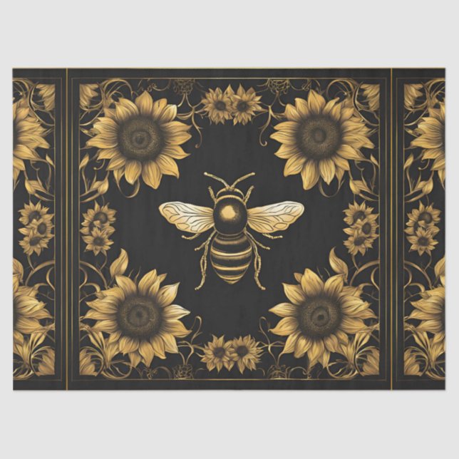Gold and Black Bumble Bee And Sunflowers  Tissue Paper (Front)