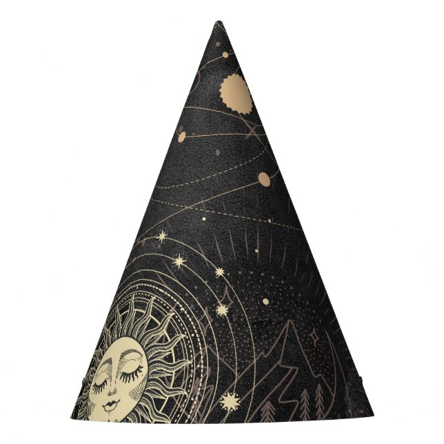 Gold and Black Celestial Bodies Party Hat (Front)