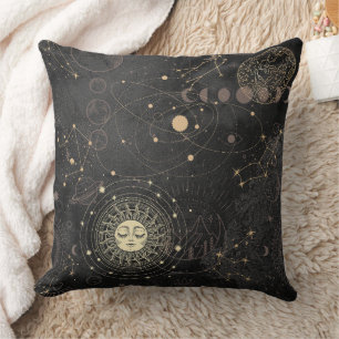 Gold and Black Celestial Bodies Throw Pillow