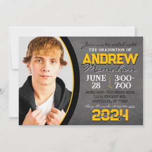 Gold and Black Chalkboard Graduation Invitation