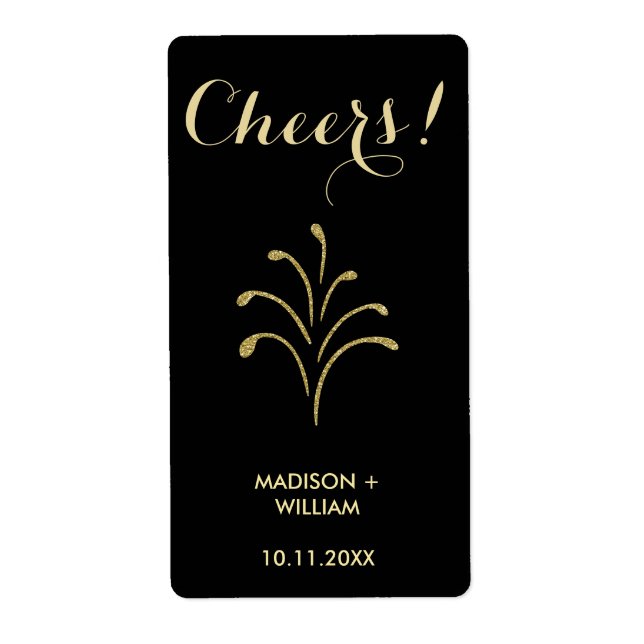 Gold and Black Cheers Fireworks Wine Bottle Label (Front)