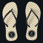 Gold and Black Chevron Monogram Flip Flops<br><div class="desc">Custom printed flip flop sandals with a stylish modern chevron pattern and your custom monogram or other text in a circle frame. Click Customize It to change text fonts and colours or add your own images to create a unique one of a kind design!</div>