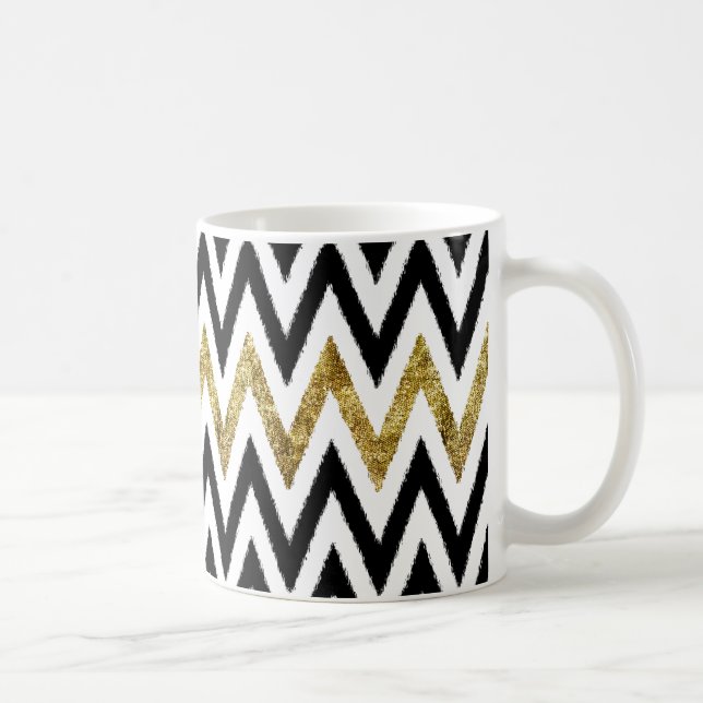 Gold and Black Chevron Stripes Coffee Mug (Right)