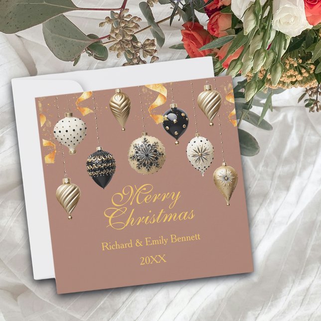 Gold and Black Christmas Baubles Holiday Card (Creator Uploaded)