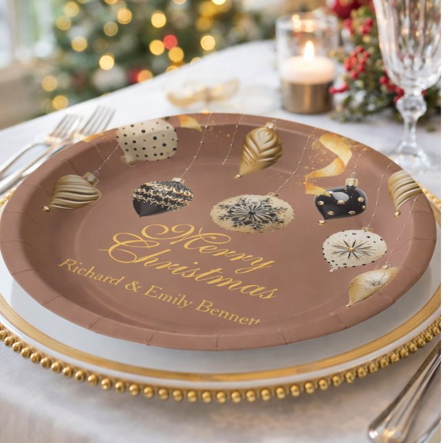 Gold and Black Christmas Baubles Paper Plate (Creator Uploaded)