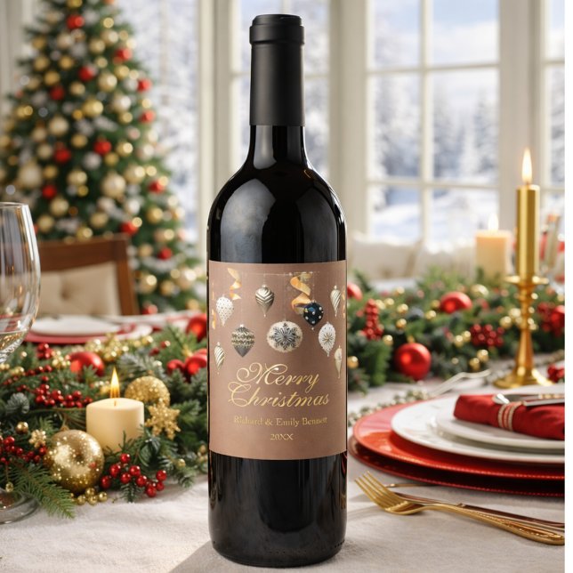 Gold and Black Christmas Baubles Wine Label (Creator Uploaded)