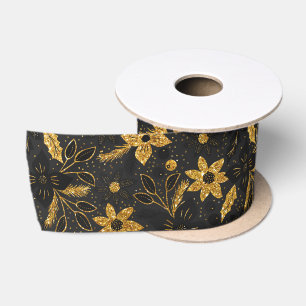 Gold and Black Christmas Poinsettia Flowers Satin Ribbon