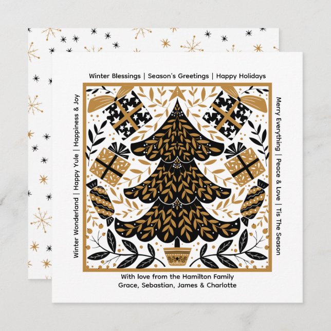 Gold and Black Christmas Tree Personalized Holiday Card (Front/Back)