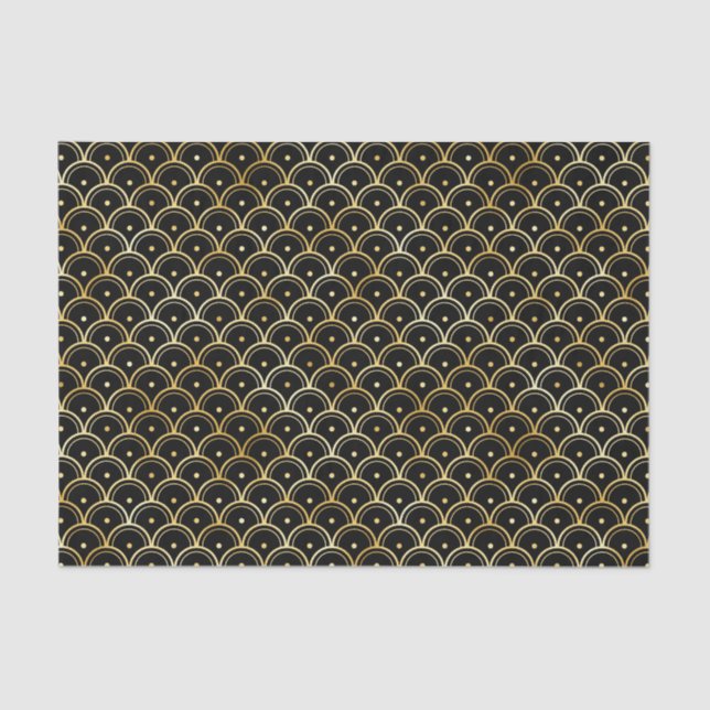 Gold and Black Circles Art Deco Pattern Tissue Paper (Front)