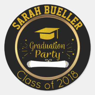 Gold and Black Class of 2018 Graduation Cap Favour Classic Round Sticker
