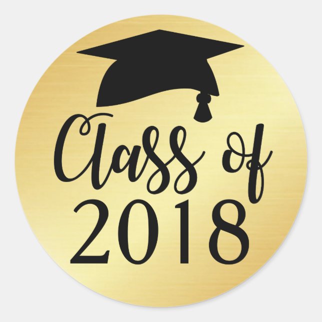 Gold and Black Class of 2018 Graduation Favour Classic Round Sticker (Front)